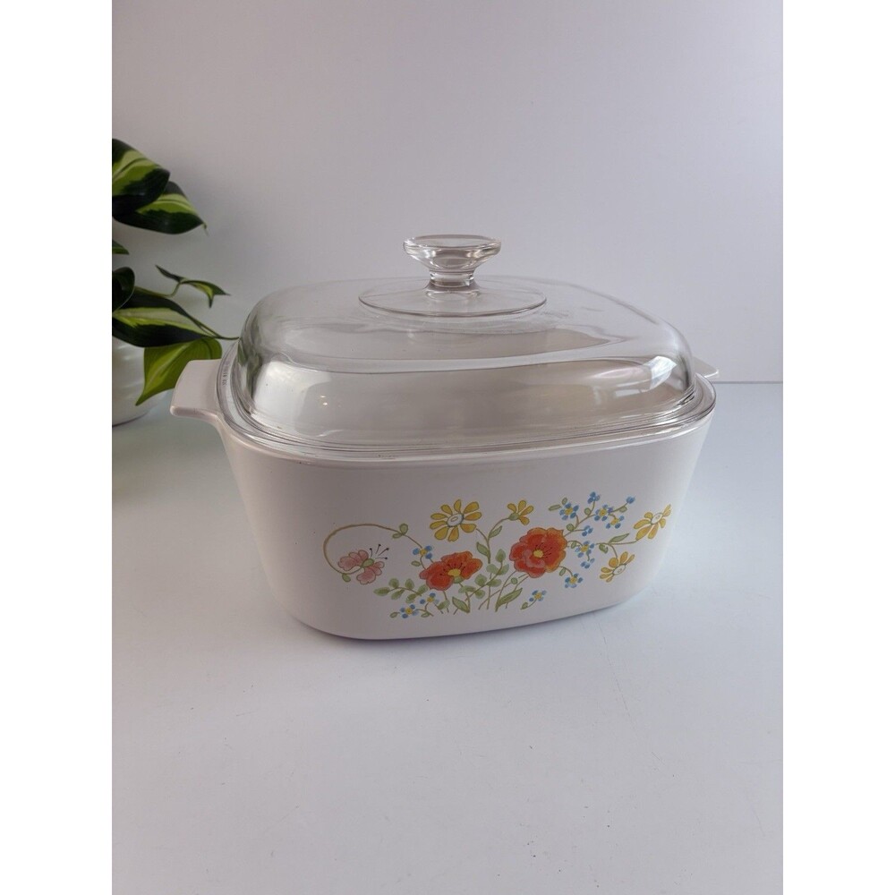 Vintage Corning Wildflower 5L Dutch Oven w Glass Lid A-5-B 5Qt Casserole